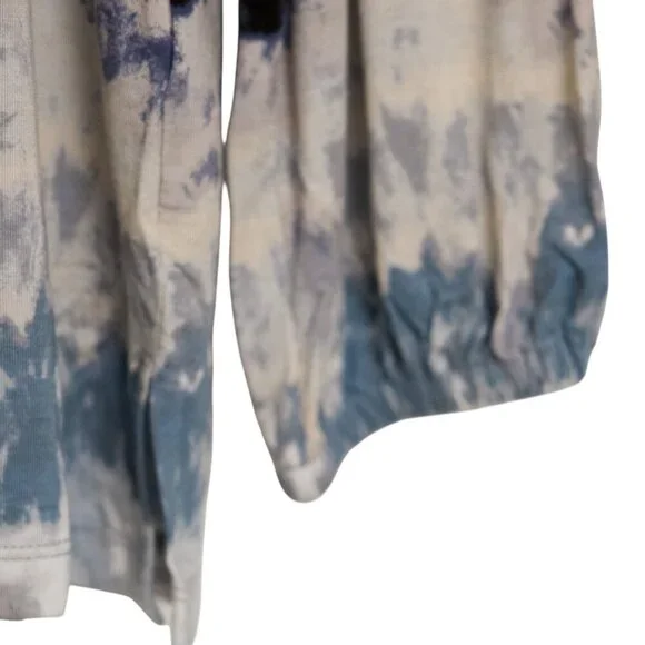 BELLE Kim Gravel Peasant Top Medium Womens Stretch Blue Gray Tie Dye Tassels - Picture 6 of 6